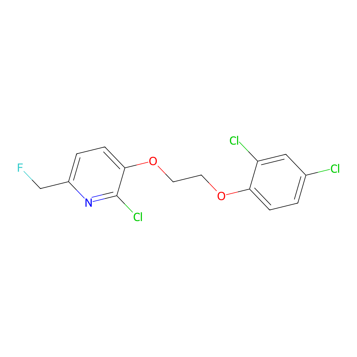 2-Chloro-3-(2-(2,4-dichlorophenoxy)ethoxy)-6-(fluoromethyl)pyridine molecular structure, CAS 1355026-60-6