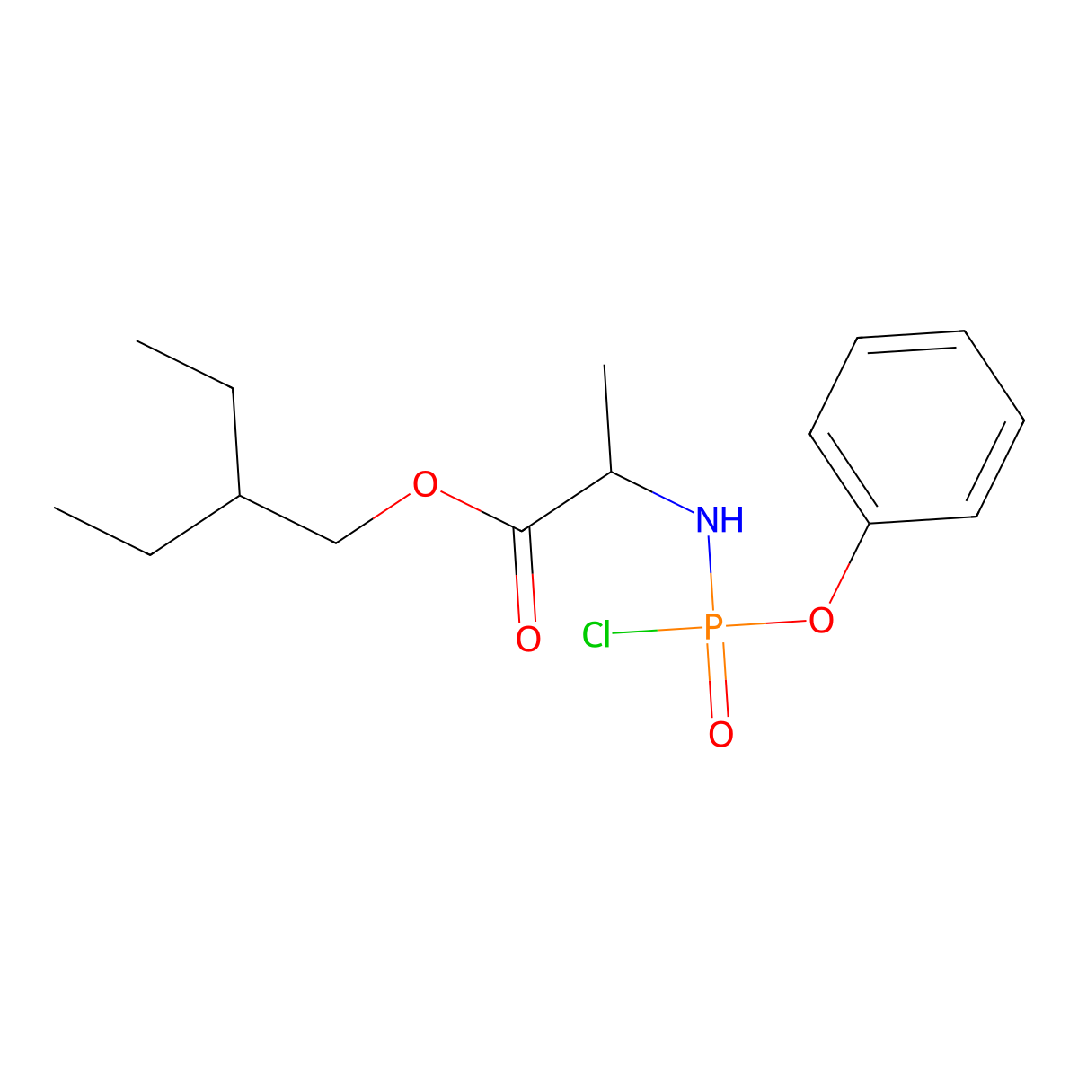 (2S)-2-Ethylbutyl 2-((chloro(phenoxy)phosphoryl)amino)propanoate molecular structure, CAS 1355049-92-1