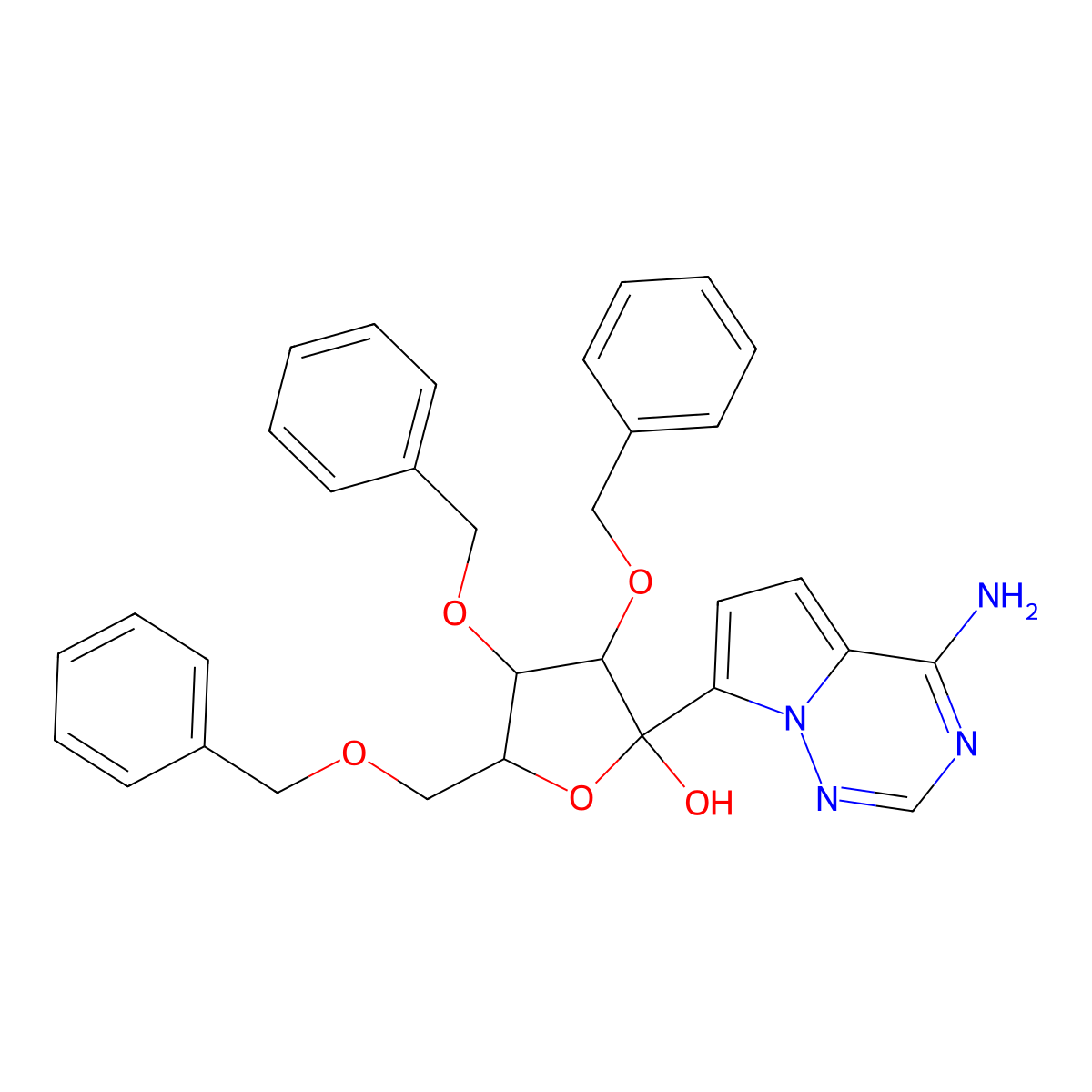 (3R,4R,5R)-2-(4-Aminopyrrolo(2,1-f)(1,2,4)triazin-7-yl)-3,4-bis(benzyloxy)-5-((benzyloxy)methyl)tetrahydrofuran-2-ol molecular structure, CAS 1355049-94-3