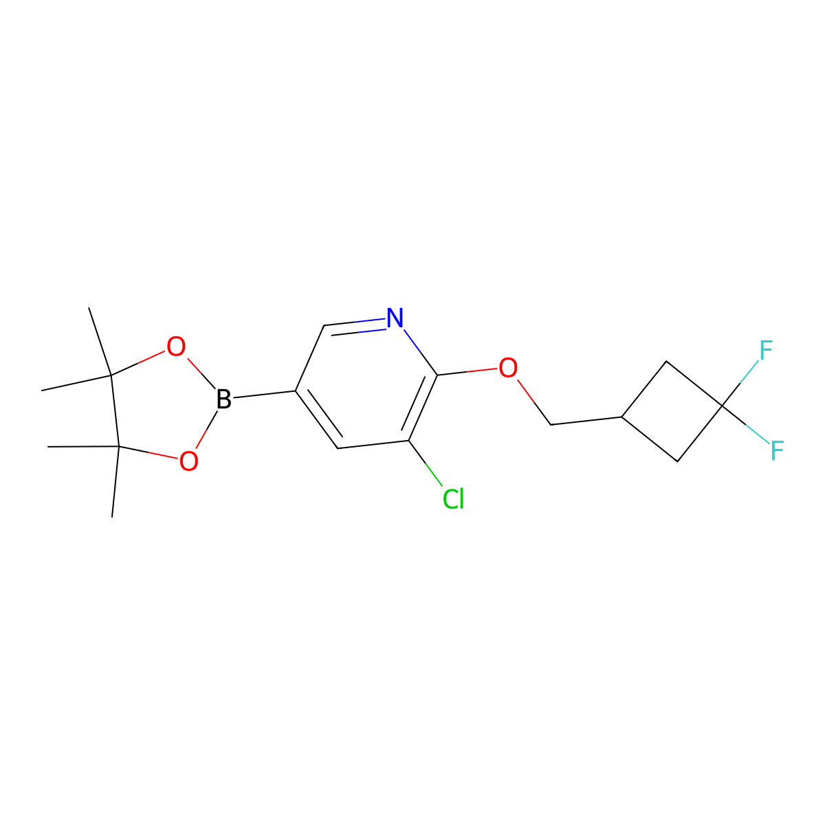 3-Chloro-2-((3,3-difluorocyclobutyl)methoxy)-5-(4,4,5,5-tetramethyl-1,3,2-dioxaborolan-2-YL)pyridine molecular structure, CAS 1355066-36-2