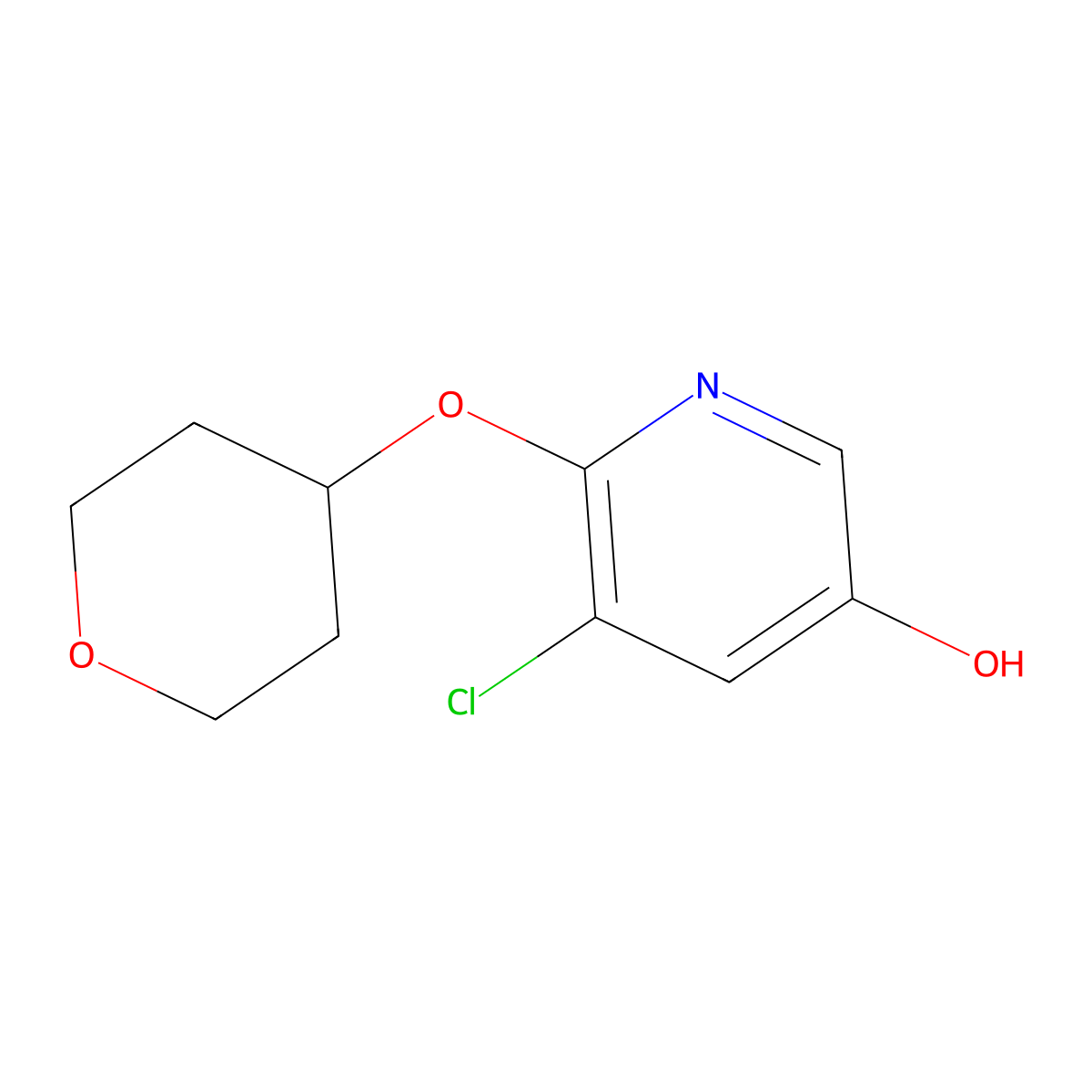 5-Chloro-6-((tetrahydro-2H-pyran-4-YL)oxy)pyridin-3-OL molecular structure, CAS 1355066-48-6