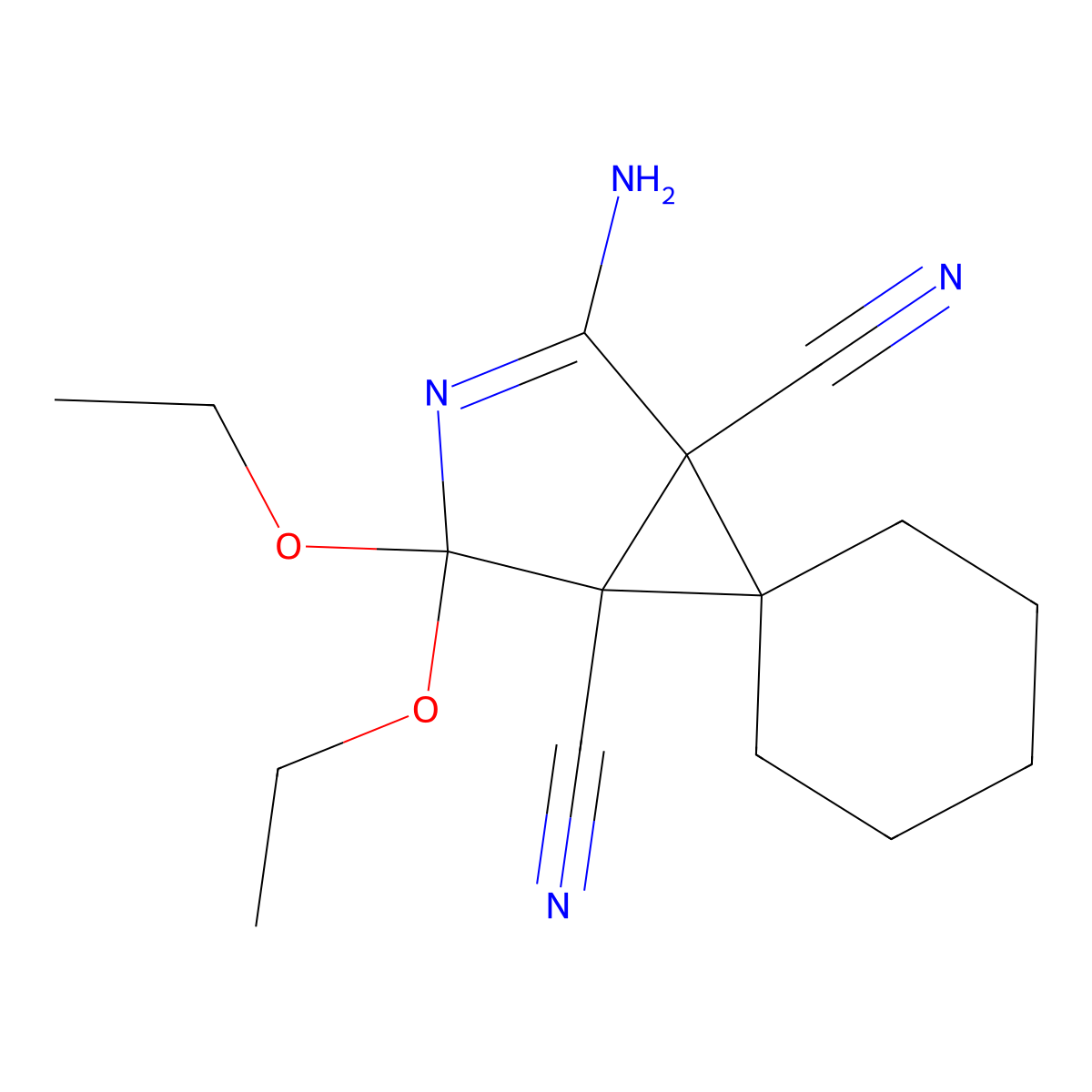 2-Amino-4,4-diethoxy-3-azaspiro[bicyclo[3.1.0]hexane-6,1'-cyclohexane]-2-ene-1,5-dicarbonitrile molecular structure, CAS 135507-75-4