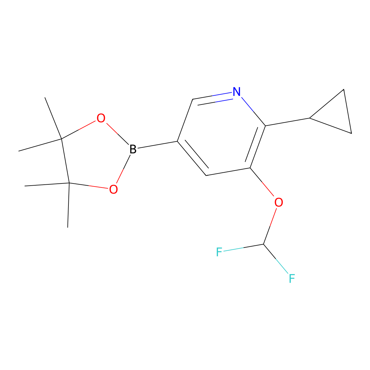 2-Cyclopropyl-3-(difluoromethoxy)-5-(4,4,5,5-tetramethyl-1,3,2-dioxaborolan-2-YL)pyridine molecular structure, CAS 1355071-80-5