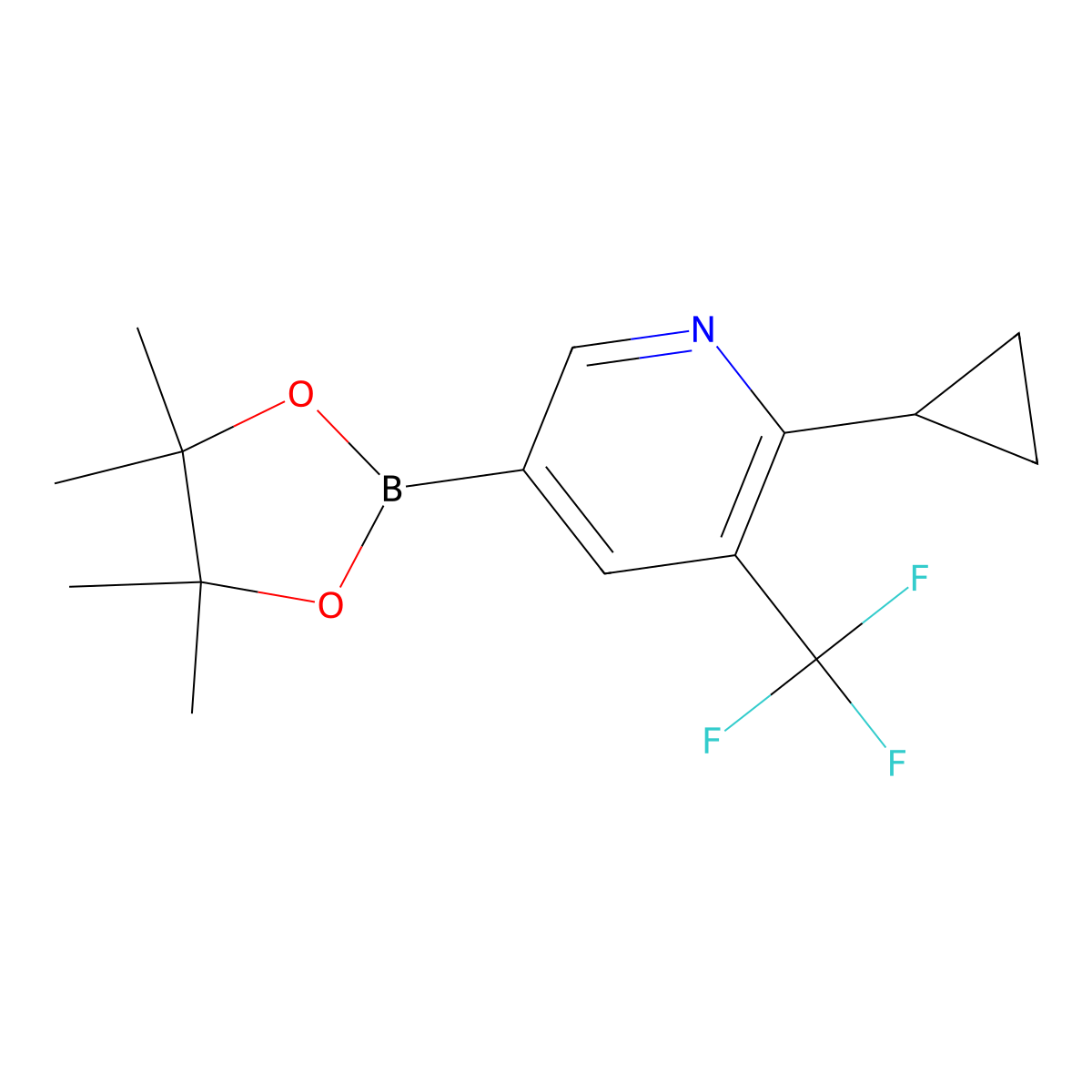 2-Cyclopropyl-5-(4,4,5,5-tetramethyl-1,3,2-dioxaborolan-2-yl)-3-(trifluoromethyl)pyridine molecular structure, CAS 1355071-84-9