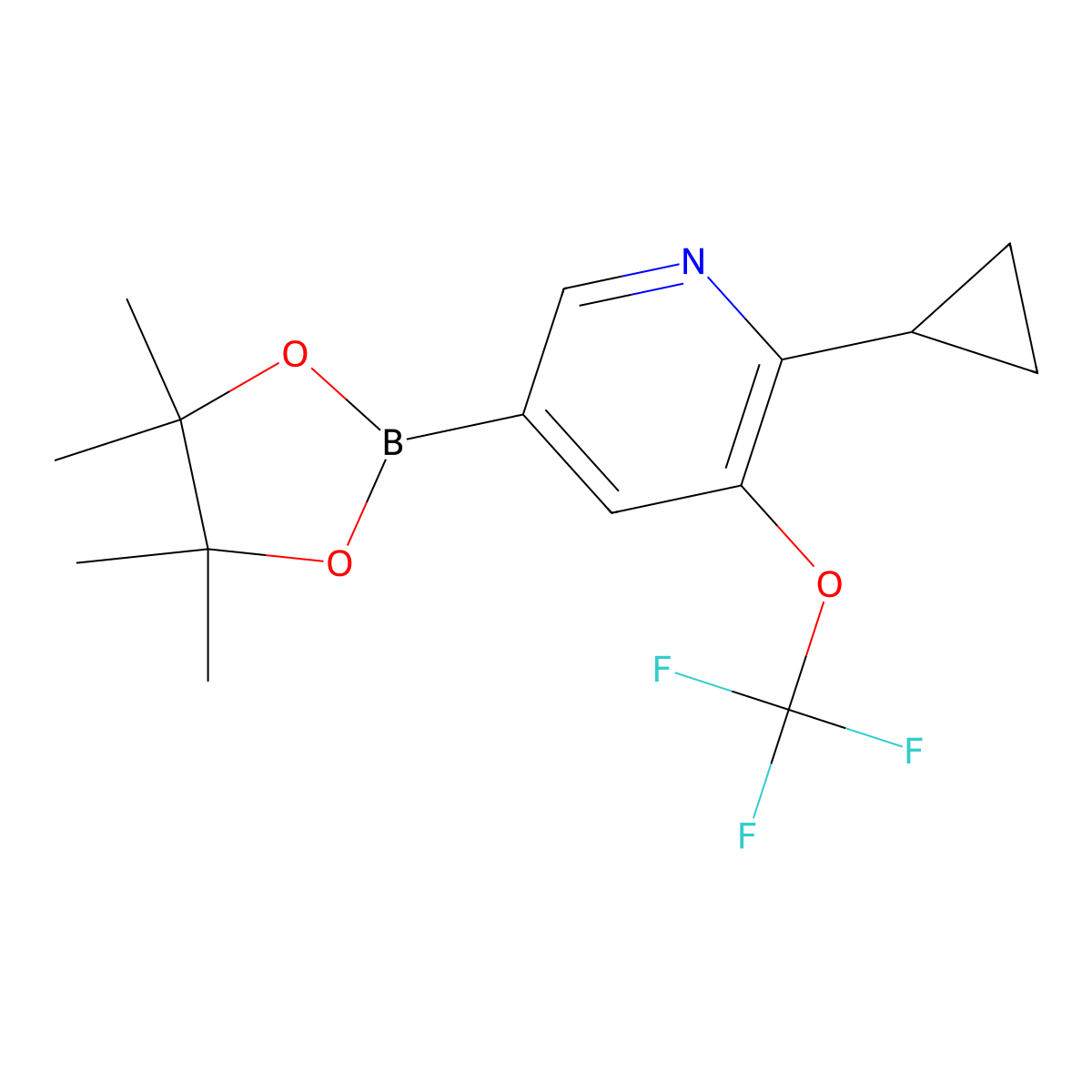 2-Cyclopropyl-5-(4,4,5,5-tetramethyl-1,3,2-dioxaborolan-2-YL)-3-(trifluoromethoxy)pyridine molecular structure, CAS 1355071-91-8