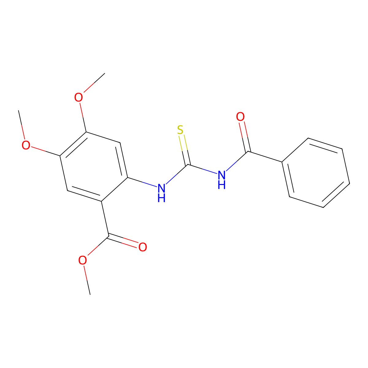 Methyl 4,5-dimethoxy-2-{[(phenylcarbonyl)carbamothioyl]amino}benzoate molecular structure, CAS 135509-75-0