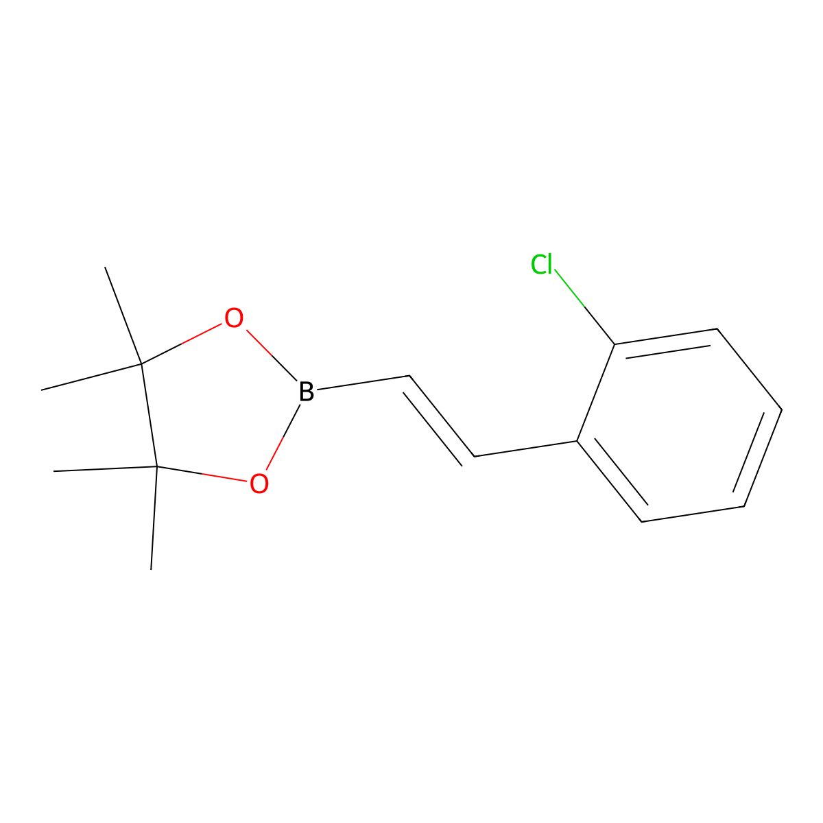 2-((E)-2-(2-chlorophenyl)ethenyl)-4,4,5,5-tetramethyl-1,3,2-dioxaborolane molecular structure, CAS 1355094-04-0