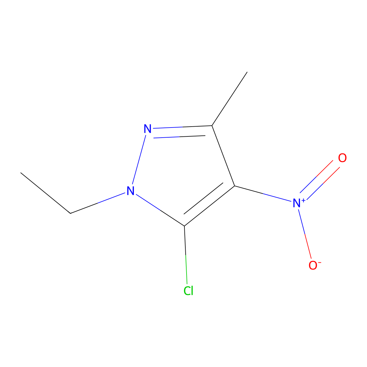 5-chloro-1-ethyl-3-methyl-4-nitro-1H-pyrazole molecular structure, CAS 13551-74-1