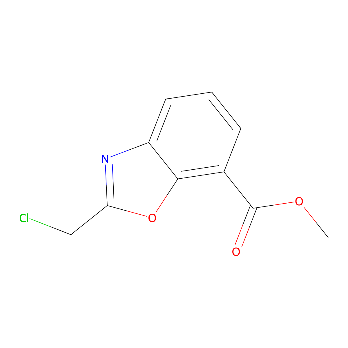 Methyl 2-(chloromethyl)-1,3-benzoxazole-7-carboxylate molecular structure, CAS 1355170-66-9