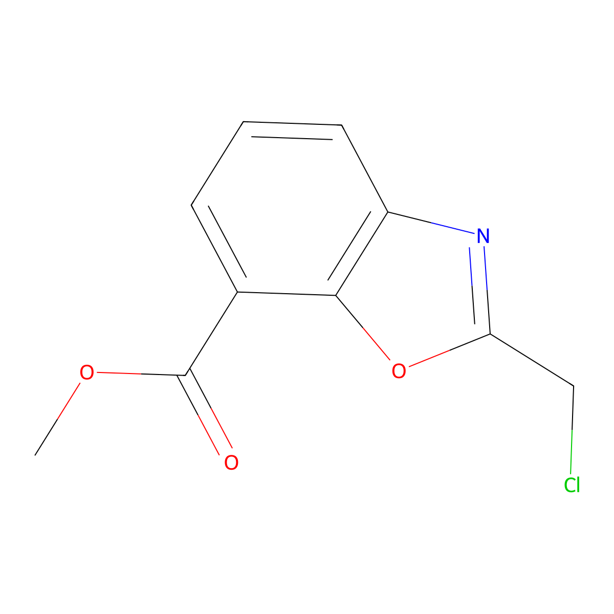 Methyl 2-(chloromethyl)-1,3-benzoxazole-7-carboxylate molecular structure, CAS 1355170-66-9