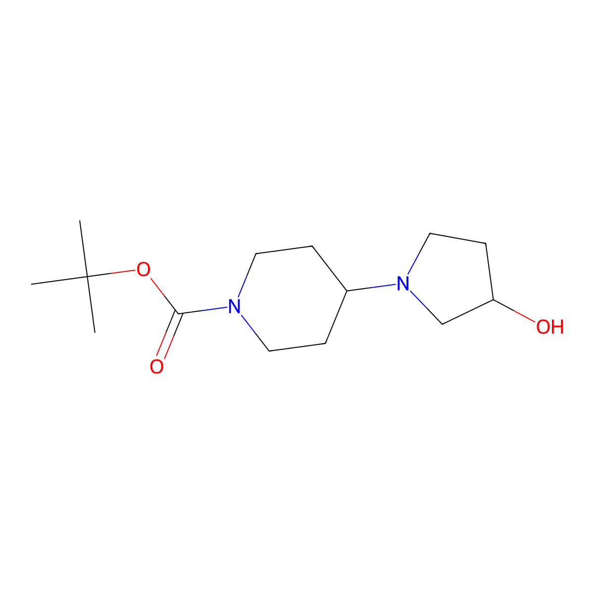 Tert-butyl 4-(3-hydroxypyrrolidin-1-YL)piperidine-1-carboxylate molecular structure, CAS 1355171-47-9