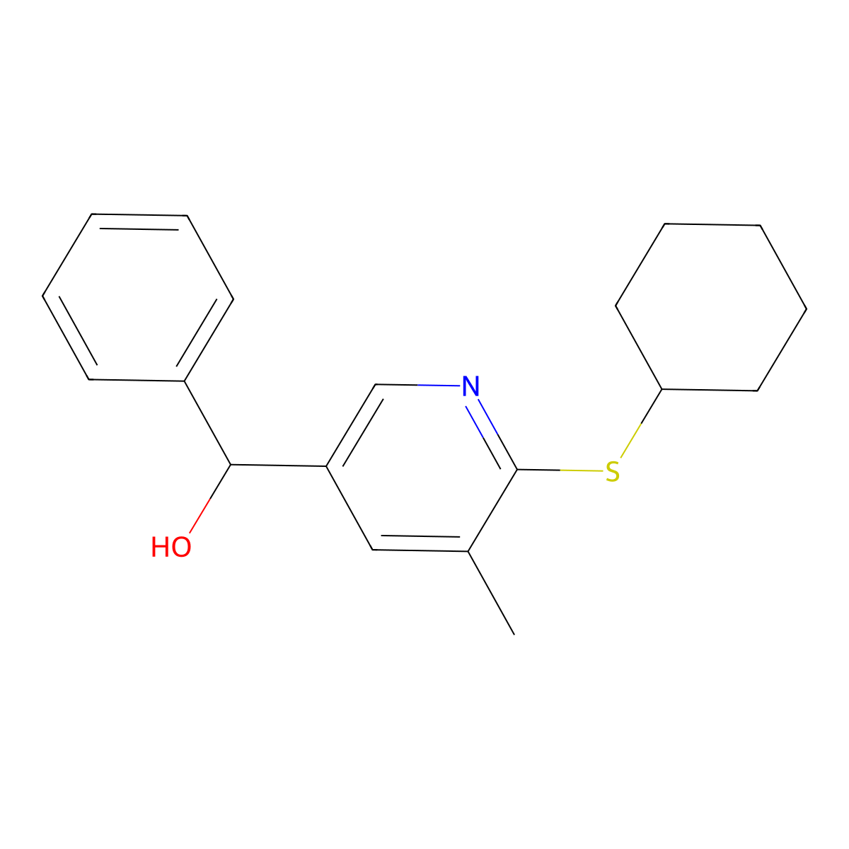 6-(Cyclohexylthio)-5-methyl-|A-phenyl-3-pyridinemethanol molecular structure, CAS 1355172-88-1