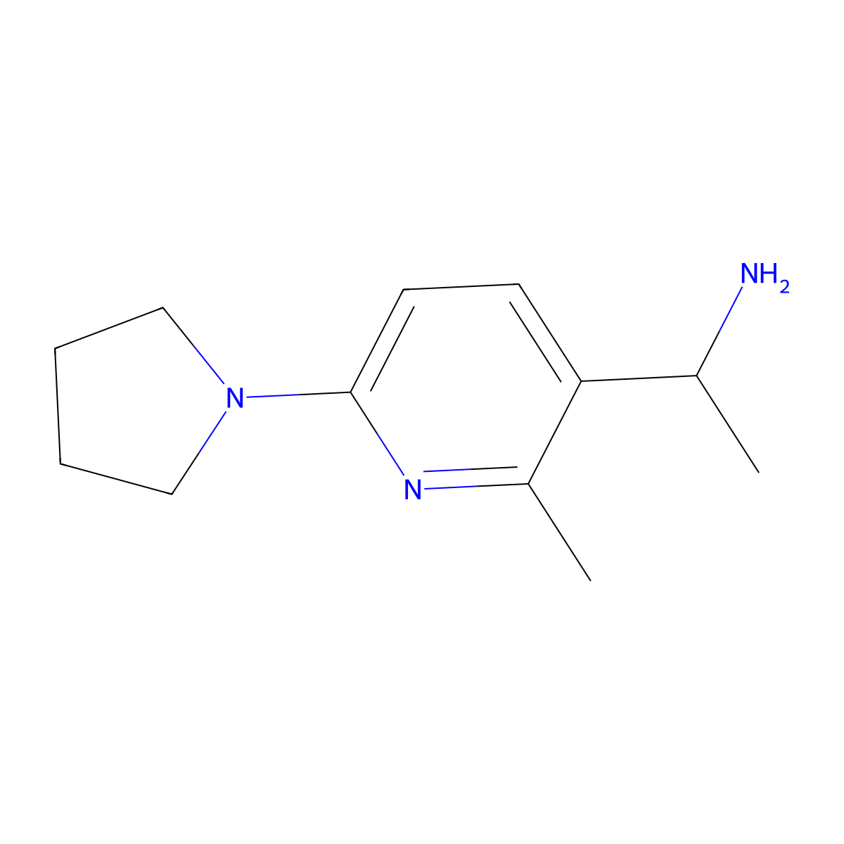 1-(2-Methyl-6-(pyrrolidin-1-yl)pyridin-3-yl)ethanamine molecular structure, CAS 1355173-27-1