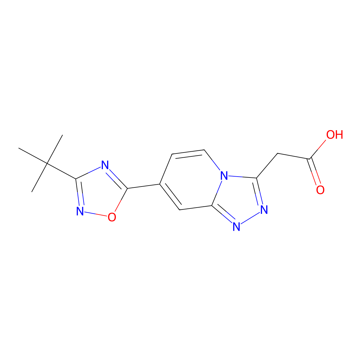 2-(7-(3-(tert-Butyl)-1,2,4-oxadiazol-5-yl)-[1,2,4]triazolo[4,3-a]pyridin-3-yl)acetic acid molecular structure, CAS 1355173-36-2
