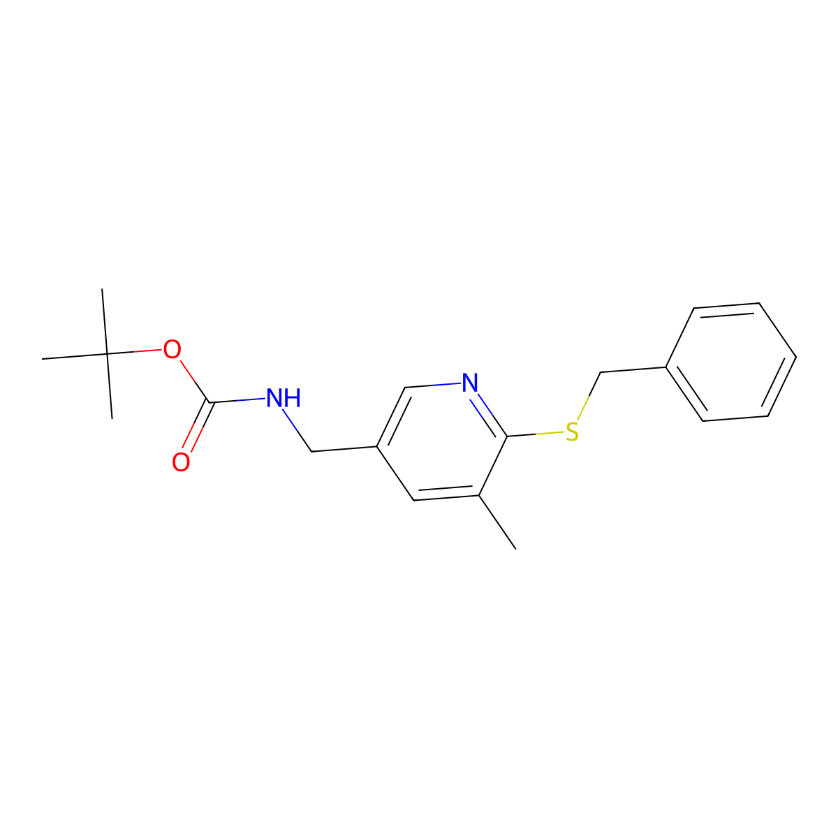Tert-butyl ((6-(benzylthio)-5-methylpyridin-3-yl)methyl)carbamate molecular structure, CAS 1355173-70-4