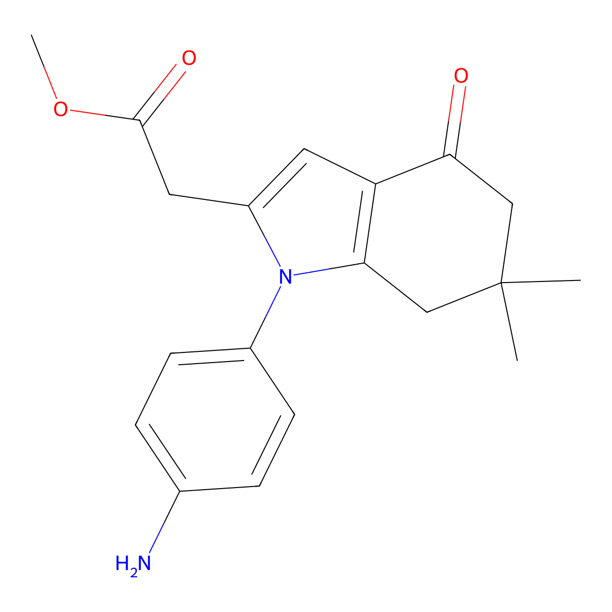 Methyl 2-(1-(4-aminophenyl)-6,6-dimethyl-4-oxo-4,5,6,7-tetrahydro-1H-indol-2-yl)acetate molecular structure, CAS 1355174-97-8