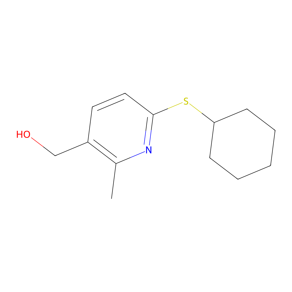 (6-Cyclohexylsulfanyl-2-methyl-pyridin-3-yl)-methanol molecular structure, CAS 1355178-17-4