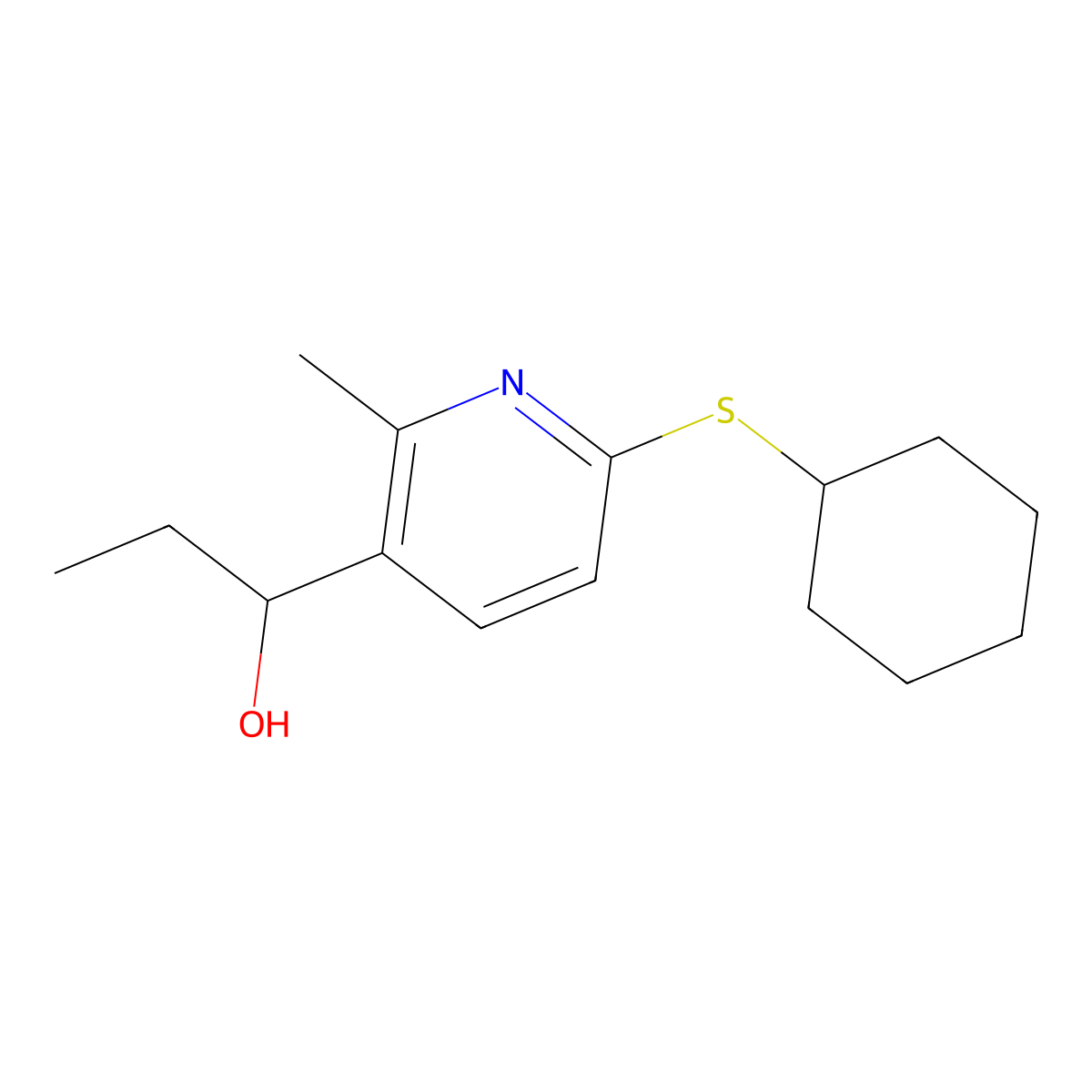 1-(6-Cyclohexylsulfanyl-2-methyl-pyridin-3-yl)-propan-1-ol molecular structure, CAS 1355178-39-0