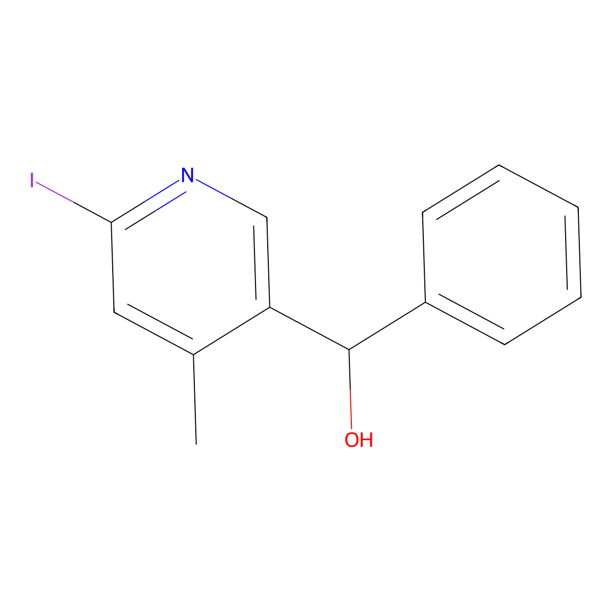 (6-Iodo-4-methylpyridin-3-yl)(phenyl)methanol molecular structure, CAS 1355178-88-9