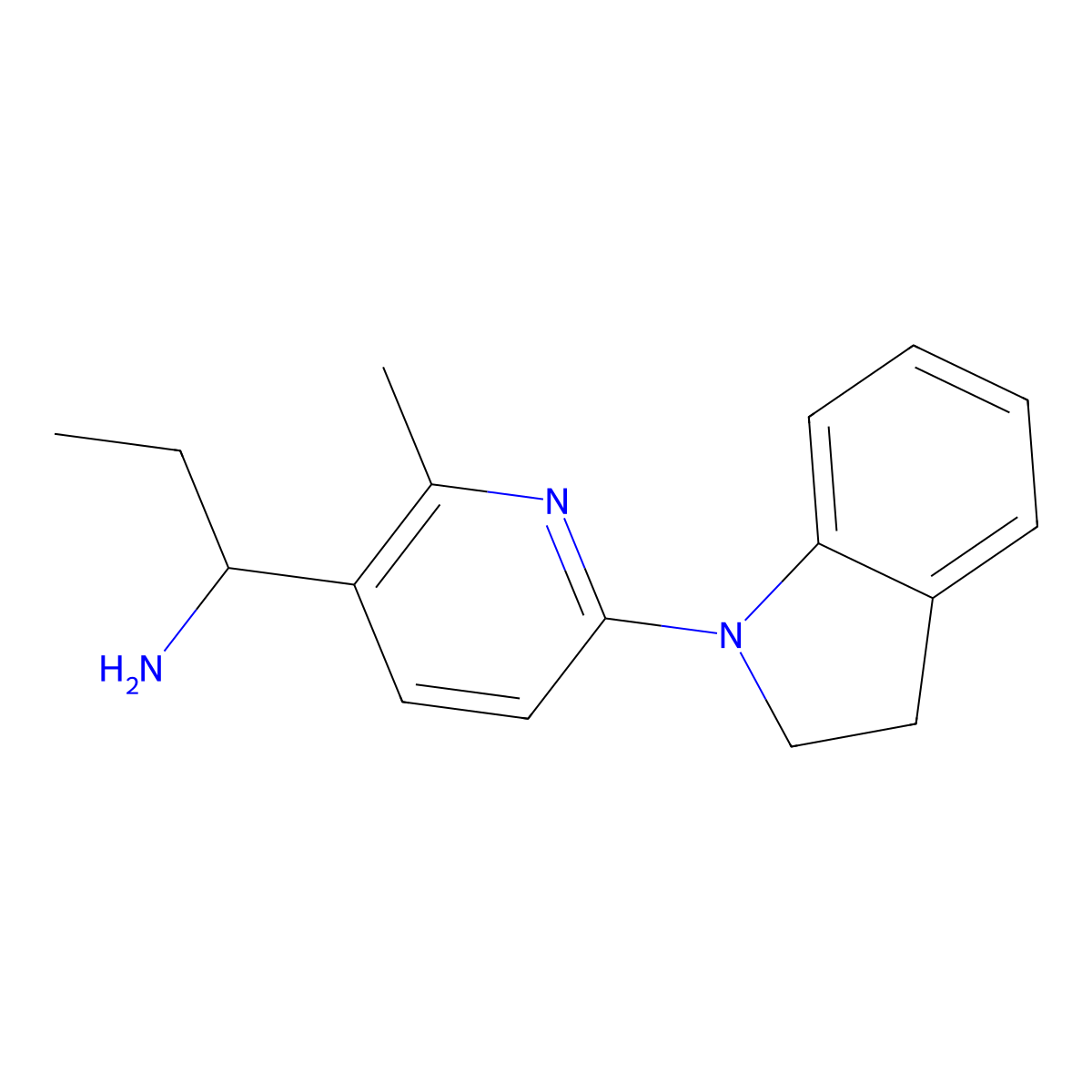 1-(6-(Indolin-1-yl)-2-methylpyridin-3-yl)propan-1-amine molecular structure, CAS 1355178-98-1