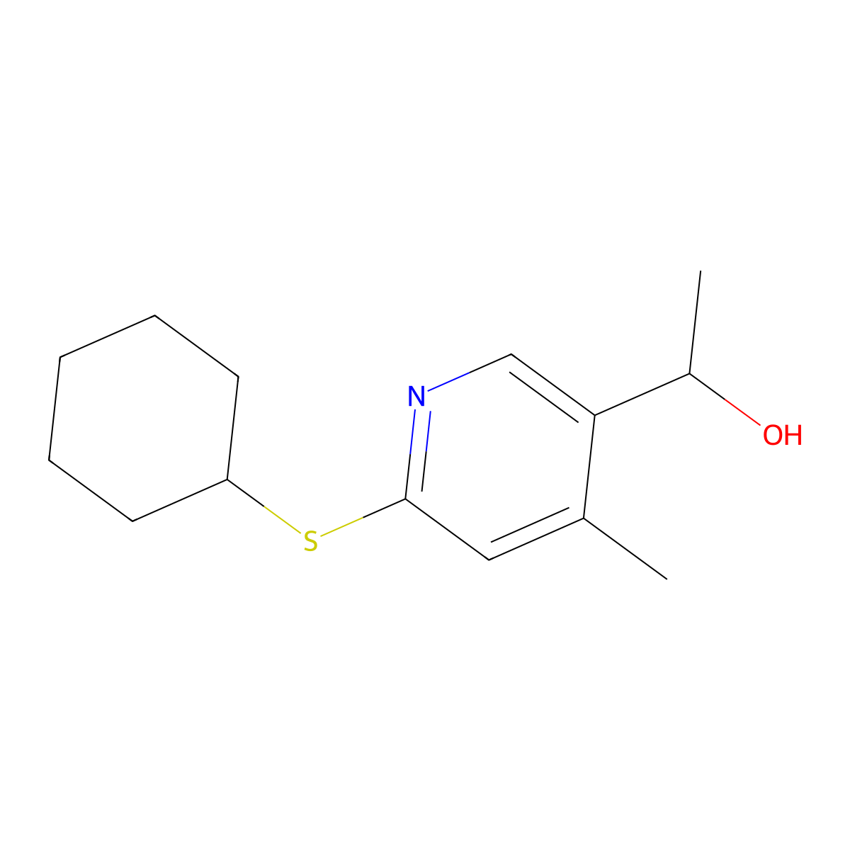 6-(Cyclohexylthio)-|A,4-dimethyl-3-pyridinemethanol molecular structure, CAS 1355180-67-4