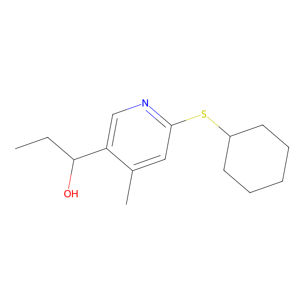 6-(Cyclohexylthio)-|A-ethyl-4-methyl-3-pyridinemethanol molecular structure, CAS 1355181-50-8