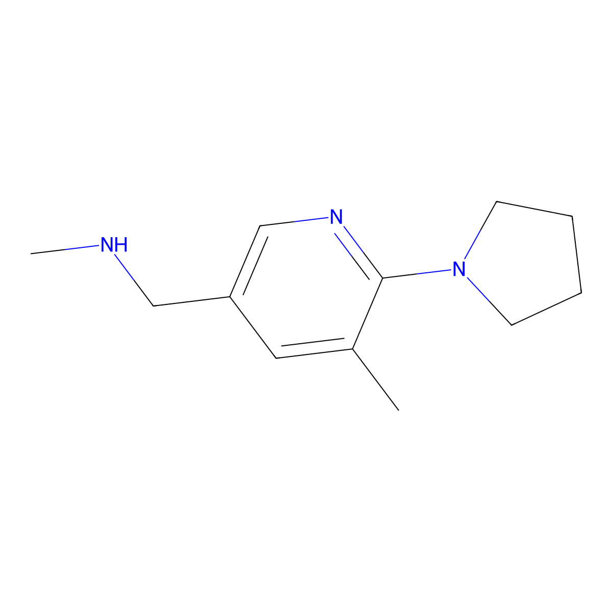 N-Methyl-1-(5-methyl-6-(pyrrolidin-1-yl)pyridin-3-yl)methanamine molecular structure, CAS 1355181-82-6