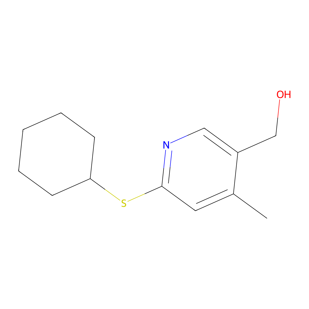 (6-Cyclohexylsulfanyl-4-methyl-pyridin-3-yl)-methanol molecular structure, CAS 1355182-73-8