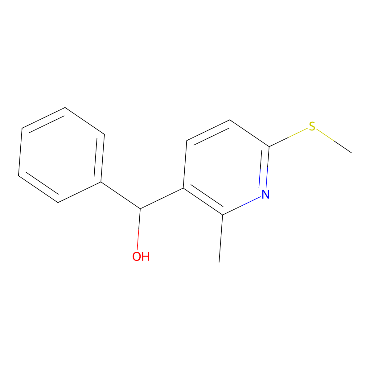 (2-Methyl-6-methylsulfanyl-pyridin-3-yl)-phenyl-methanol molecular structure, CAS 1355182-81-8