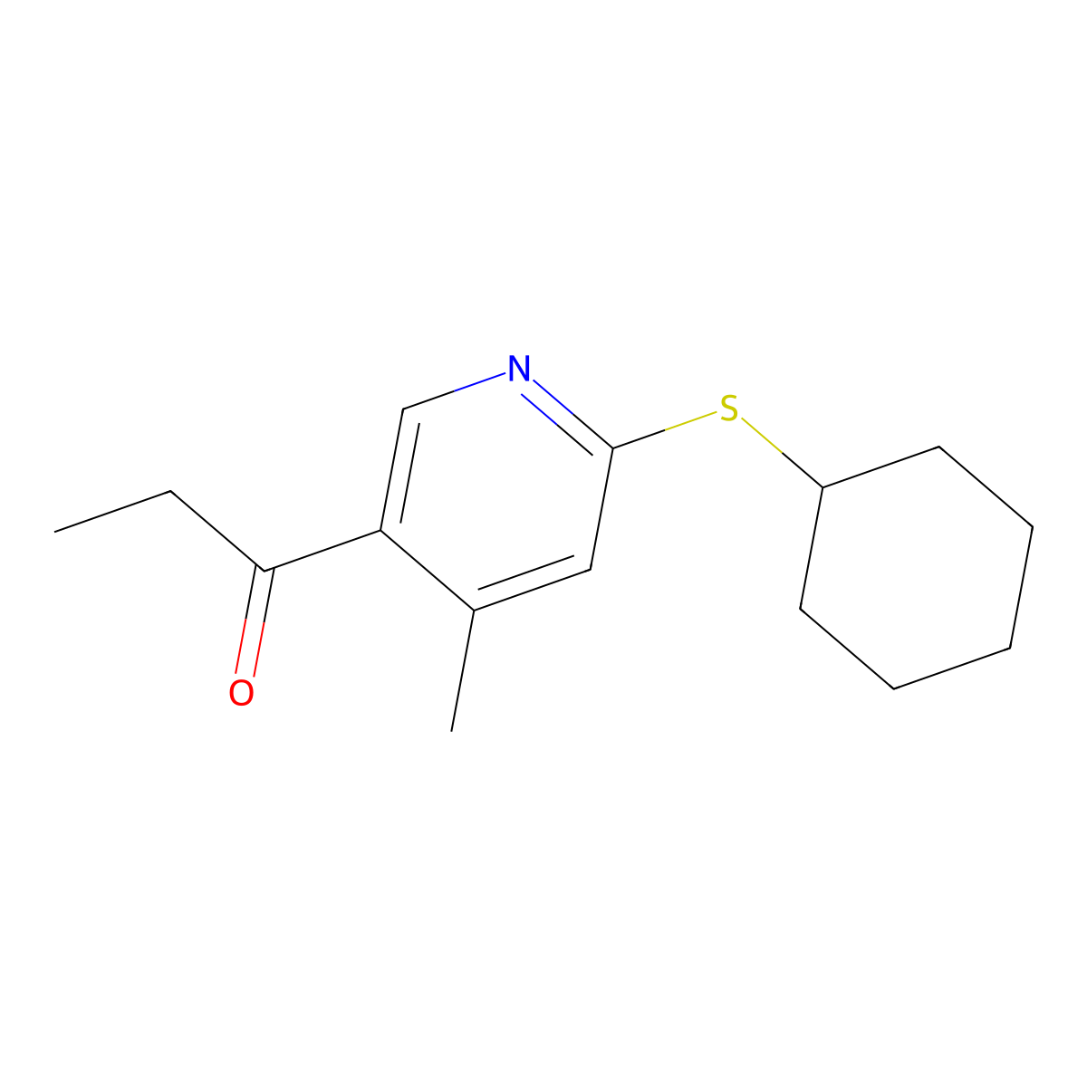1-(6-(Cyclohexylthio)-4-methylpyridin-3-yl)propan-1-one molecular structure, CAS 1355182-82-9