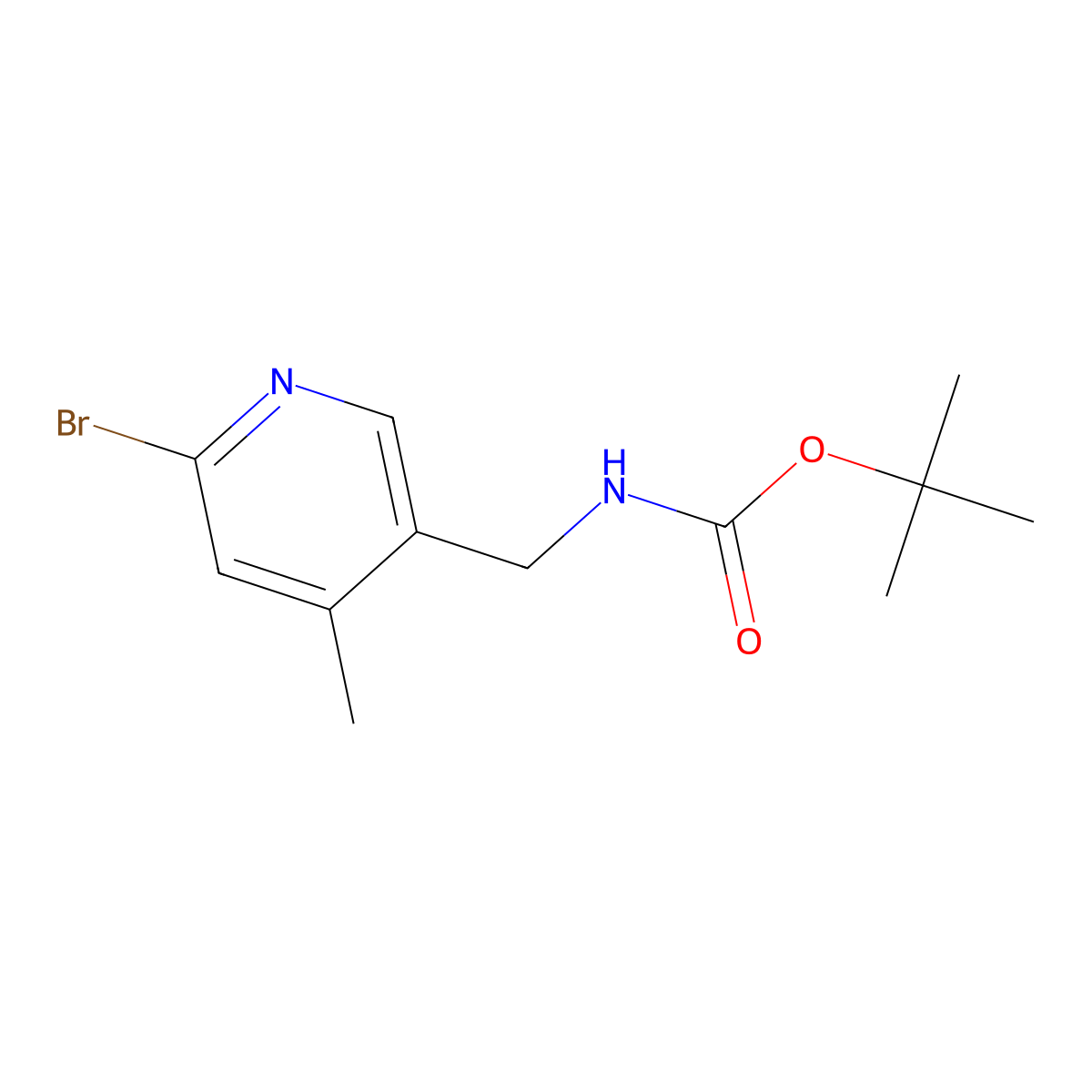 tert-Butyl ((6-bromo-4-methylpyridin-3-yl)methyl)carbamate molecular structure, CAS 1355190-69-0