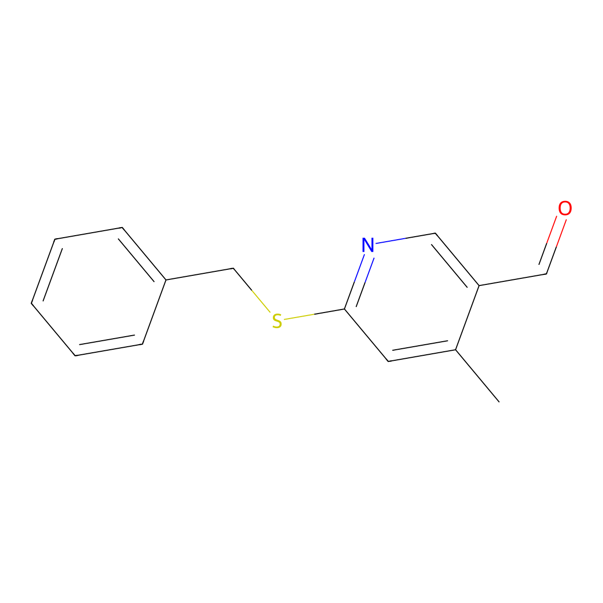 6-Benzylsulfanyl-4-methyl-pyridine-3-carbaldehyde molecular structure, CAS 1355190-94-1