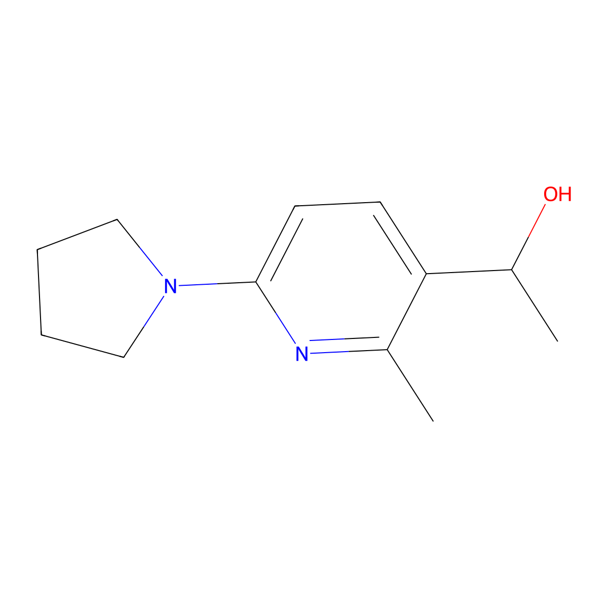 1-(2-Methyl-6-(pyrrolidin-1-yl)pyridin-3-yl)ethanol molecular structure, CAS 1355191-48-8