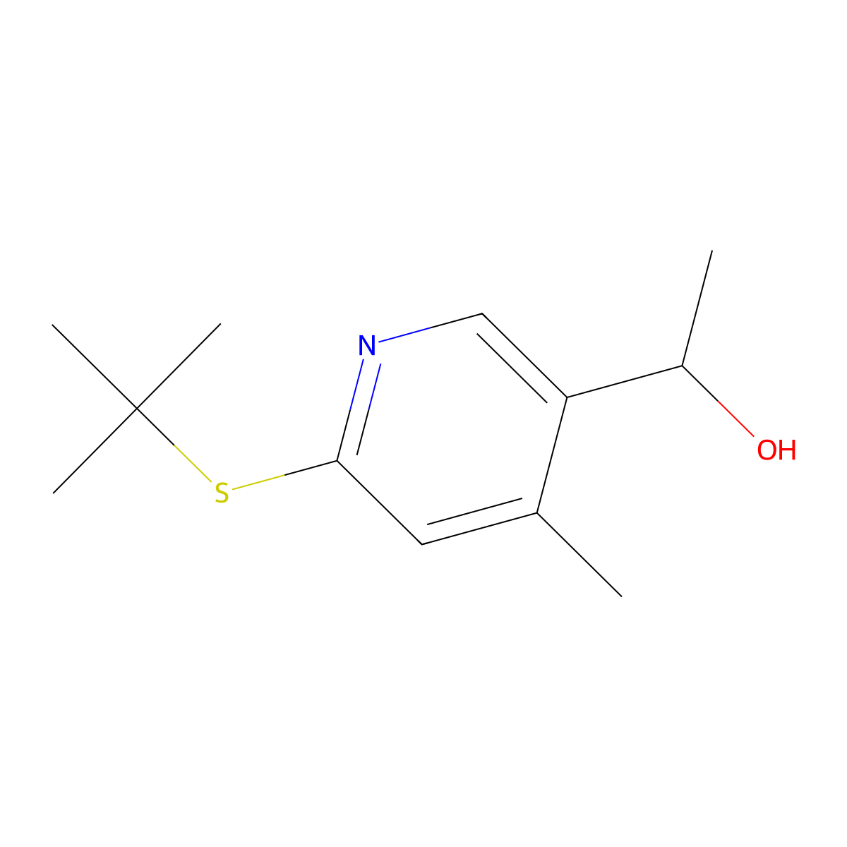 1-(6-(tert-Butylthio)-4-methylpyridin-3-yl)ethanol molecular structure, CAS 1355193-73-5