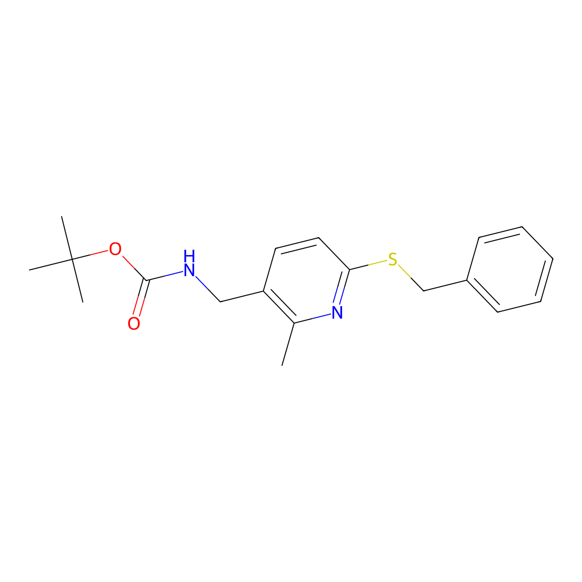 Tert-butyl ((6-(benzylthio)-2-methylpyridin-3-yl)methyl)carbamate molecular structure, CAS 1355196-54-1