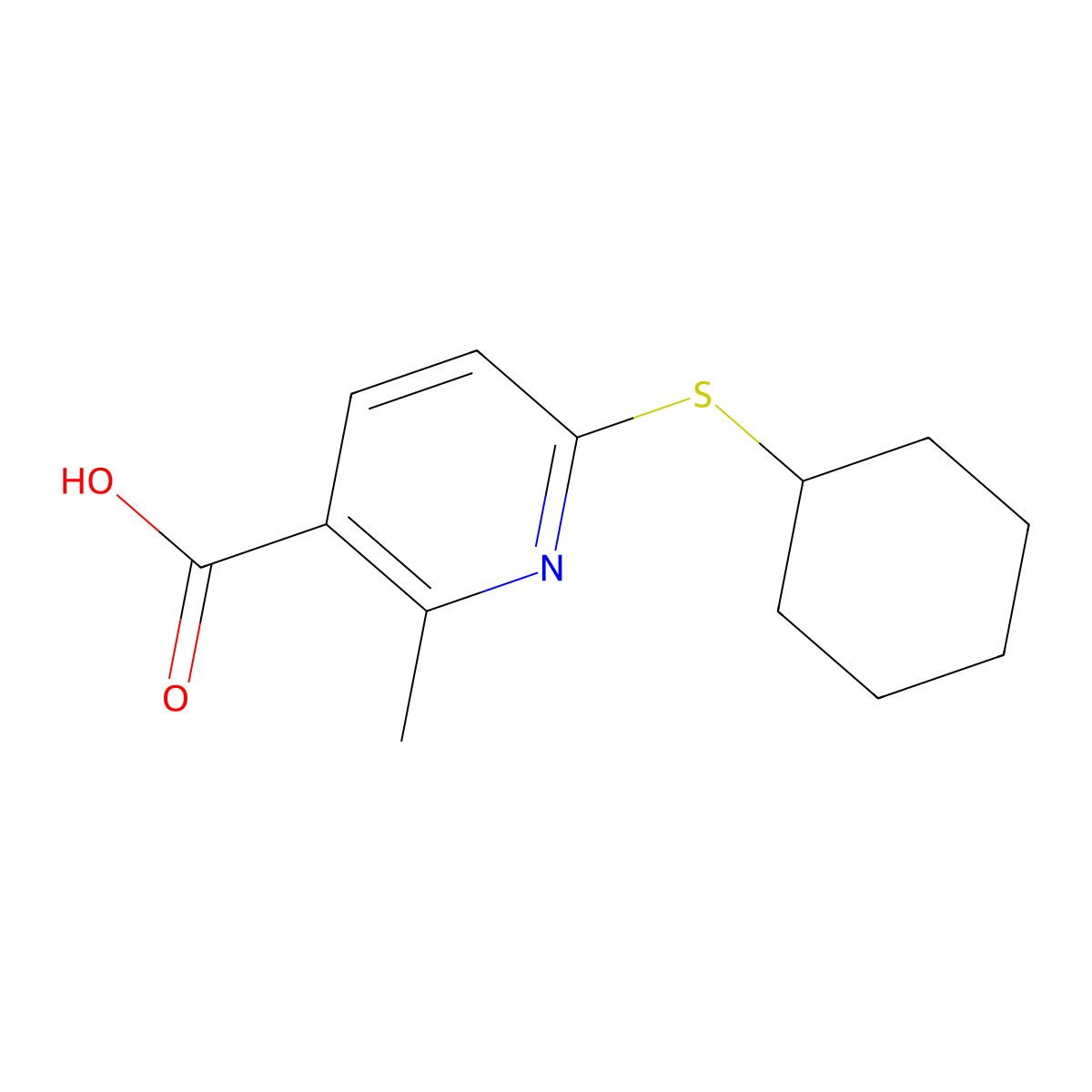 6-Cyclohexylsulfanyl-2-methyl-nicotinic acid molecular structure, CAS 1355200-08-6