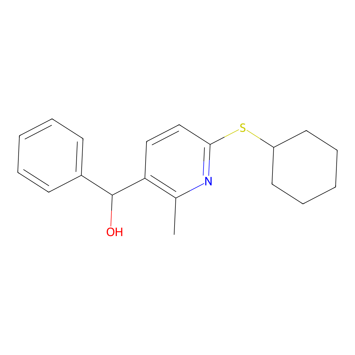 (6-Cyclohexylsulfanyl-2-methyl-pyridin-3-yl)-phenyl-methanol molecular structure, CAS 1355200-18-8