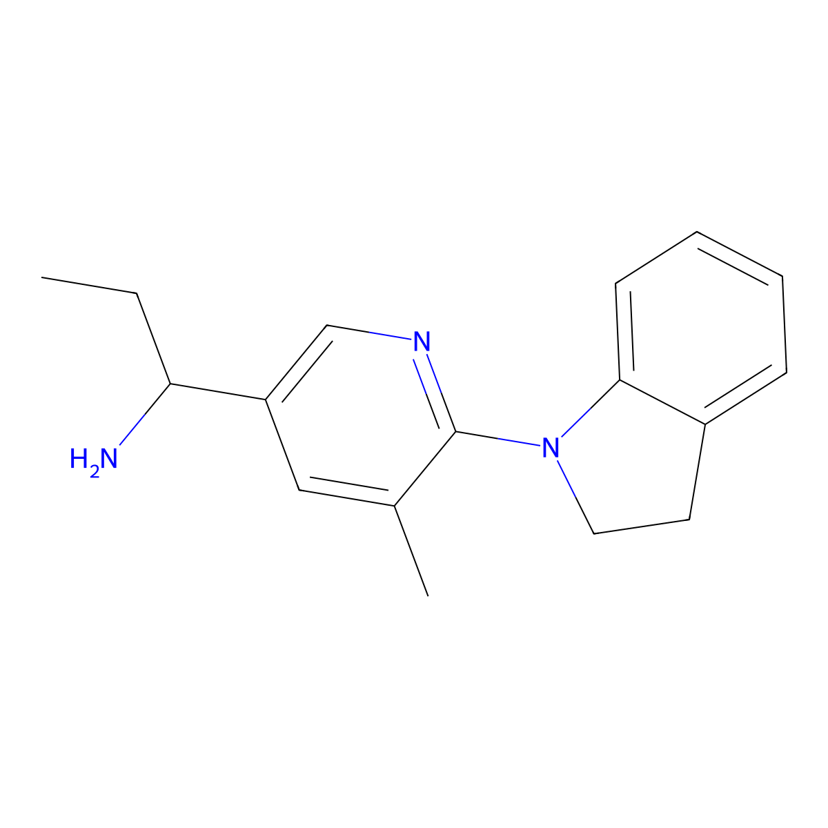 1-(6-(Indolin-1-yl)-5-methylpyridin-3-yl)propan-1-amine molecular structure, CAS 1355201-76-1
