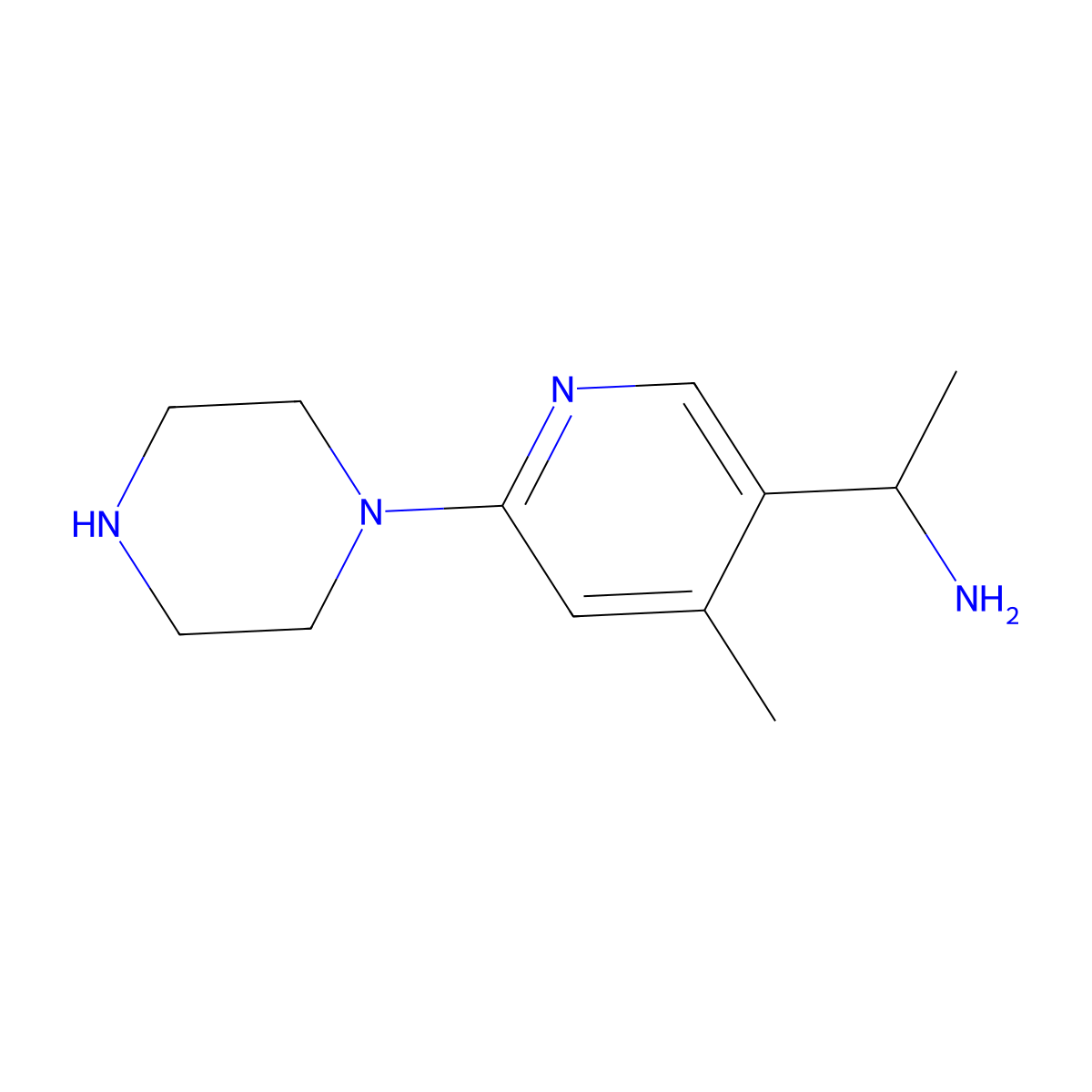1-(4-Methyl-6-(piperazin-1-yl)pyridin-3-yl)ethanamine molecular structure, CAS 1355207-12-3