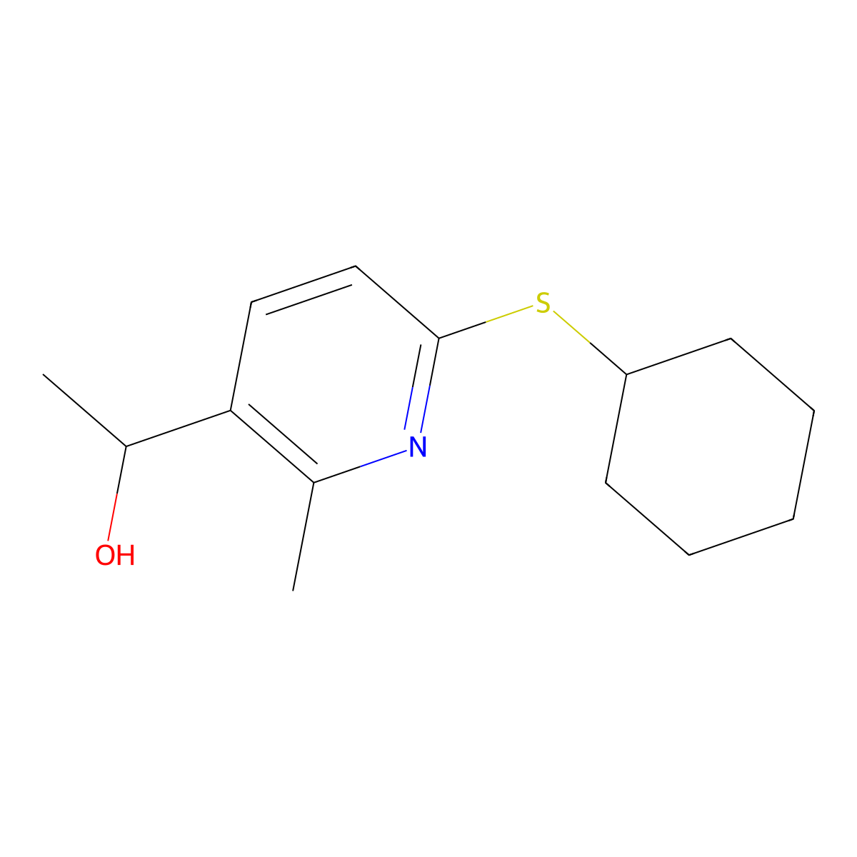 1-(6-Cyclohexylsulfanyl-2-methyl-pyridin-3-yl)-ethanol molecular structure, CAS 1355215-53-0