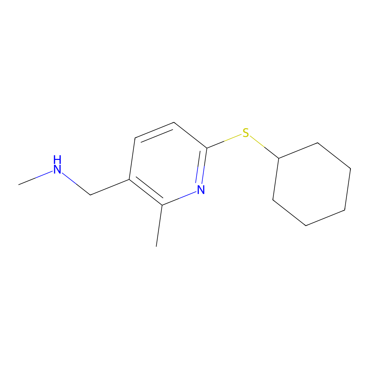6-(Cyclohexylthio)-N,2-dimethyl-3-pyridinemethanamine molecular structure, CAS 1355217-45-6