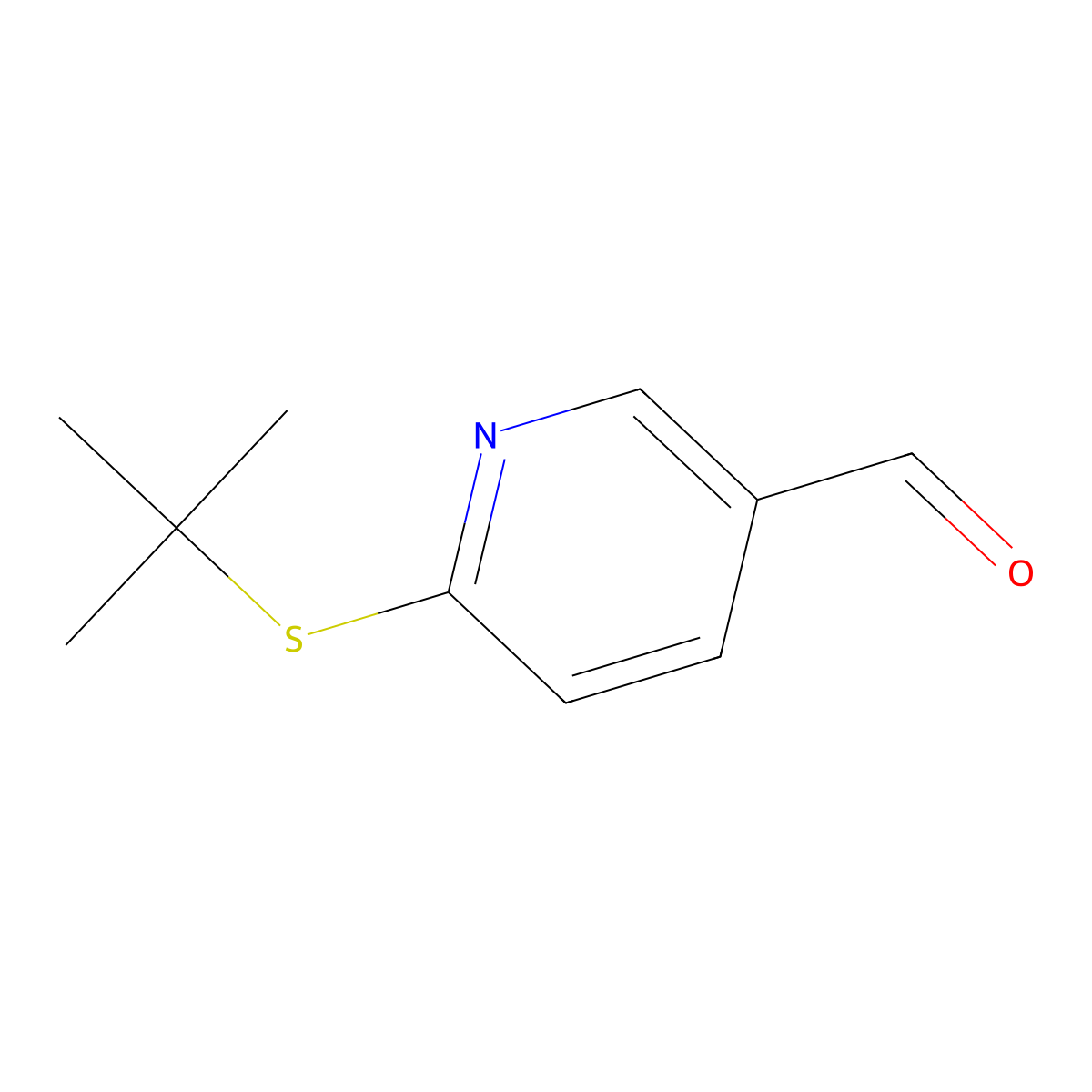6-[(1,1-Dimethylethyl)thio]-3-pyridinecarboxaldehyde molecular structure, CAS 1355217-73-0