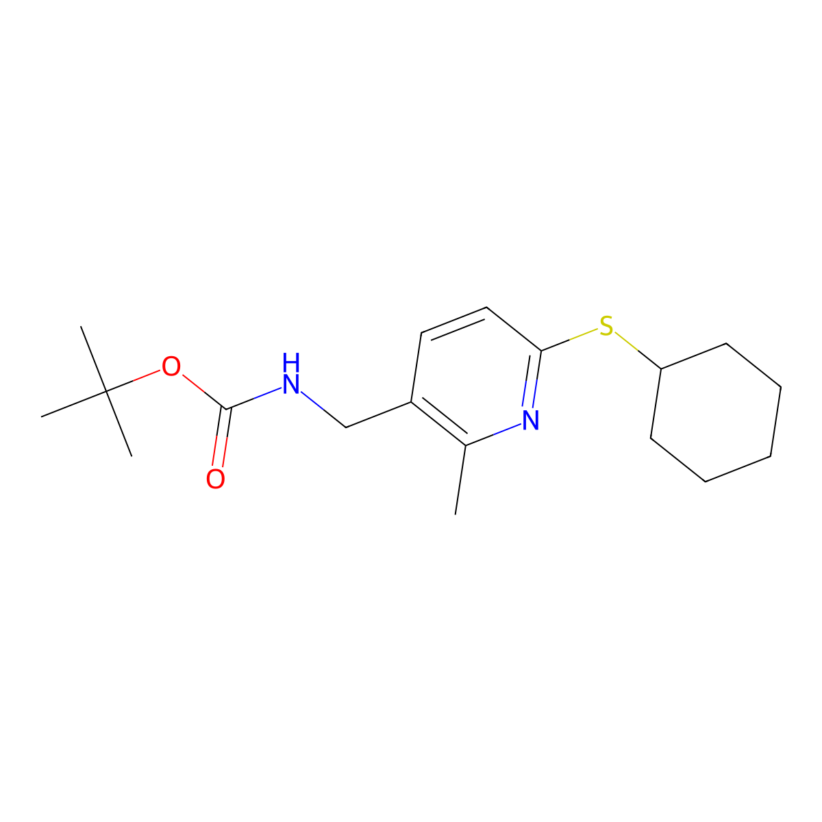 (6-Cyclohexylsulfanyl-2-methyl-pyridin-3-ylmethyl)-carbamic acid tert-butyl ester molecular structure, CAS 1355219-18-9