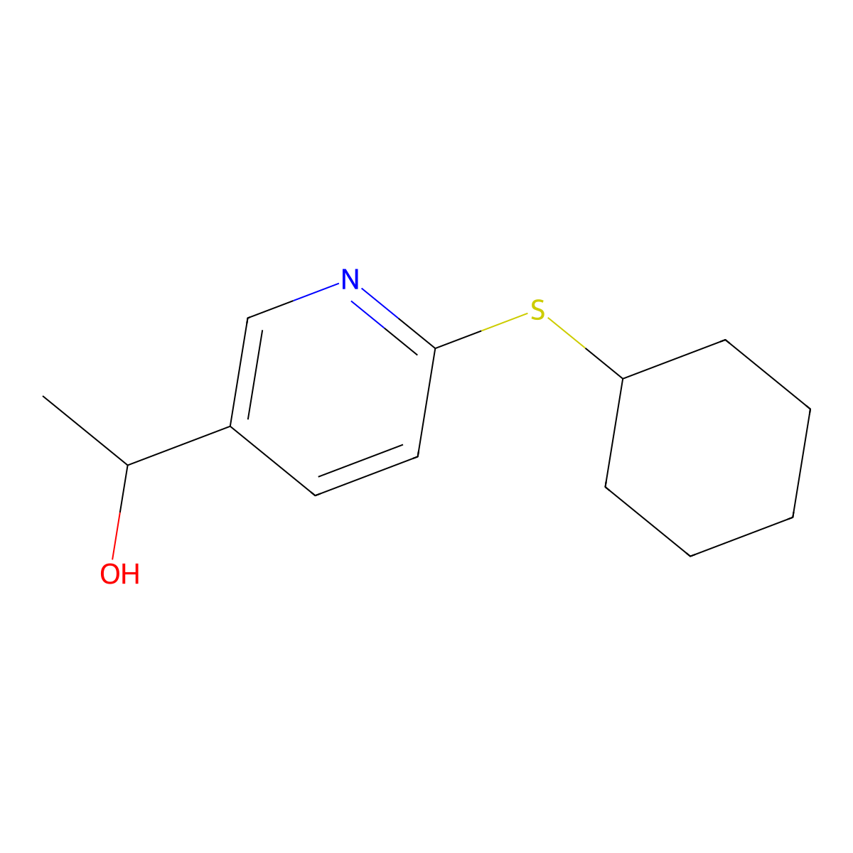 1-(6-Cyclohexylsulfanyl-pyridin-3-yl)-ethanol molecular structure, CAS 1355220-15-3