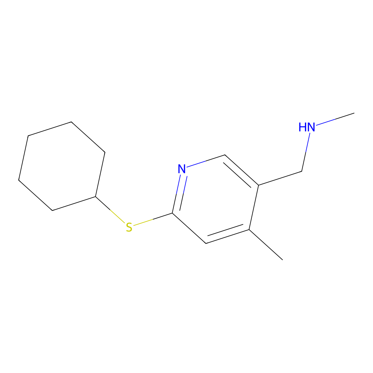 1-(6-(Cyclohexylthio)-4-methylpyridin-3-yl)-N-methylmethanamine molecular structure, CAS 1355222-72-8