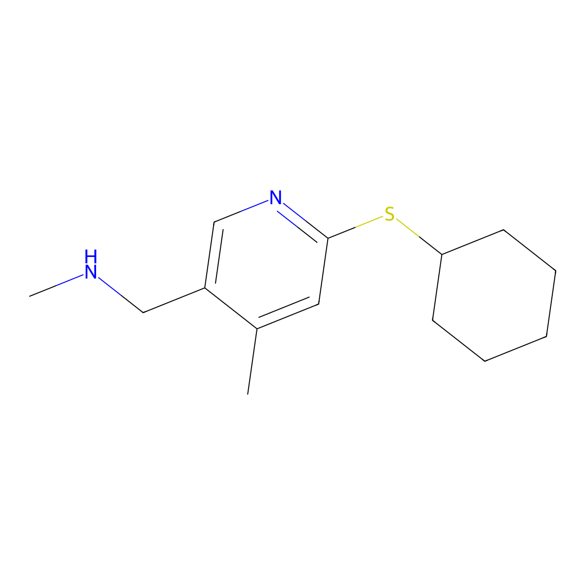 1-(6-(Cyclohexylthio)-4-methylpyridin-3-yl)-N-methylmethanamine molecular structure, CAS 1355222-72-8