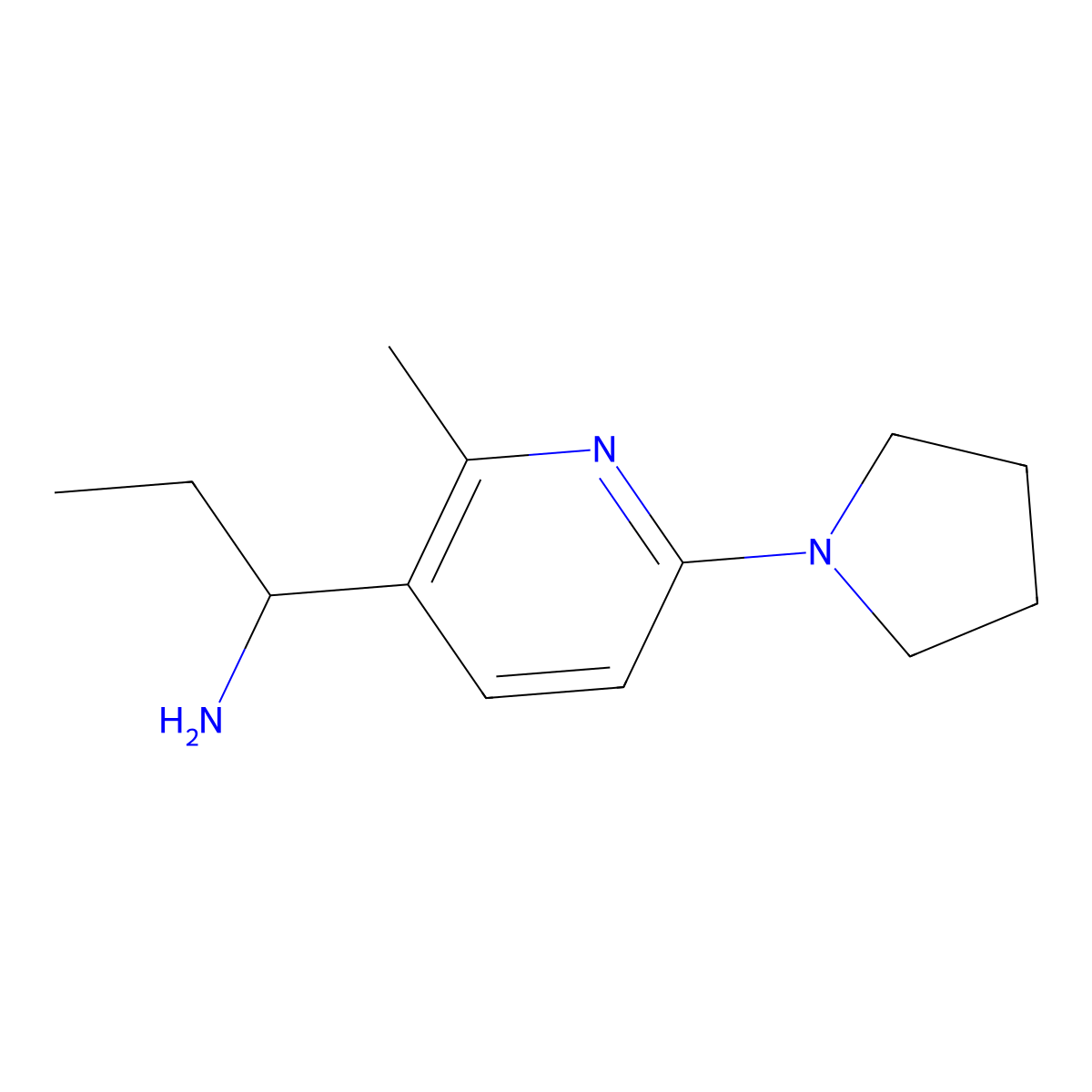 1-(2-Methyl-6-(pyrrolidin-1-yl)pyridin-3-yl)propan-1-amine molecular structure, CAS 1355223-77-6