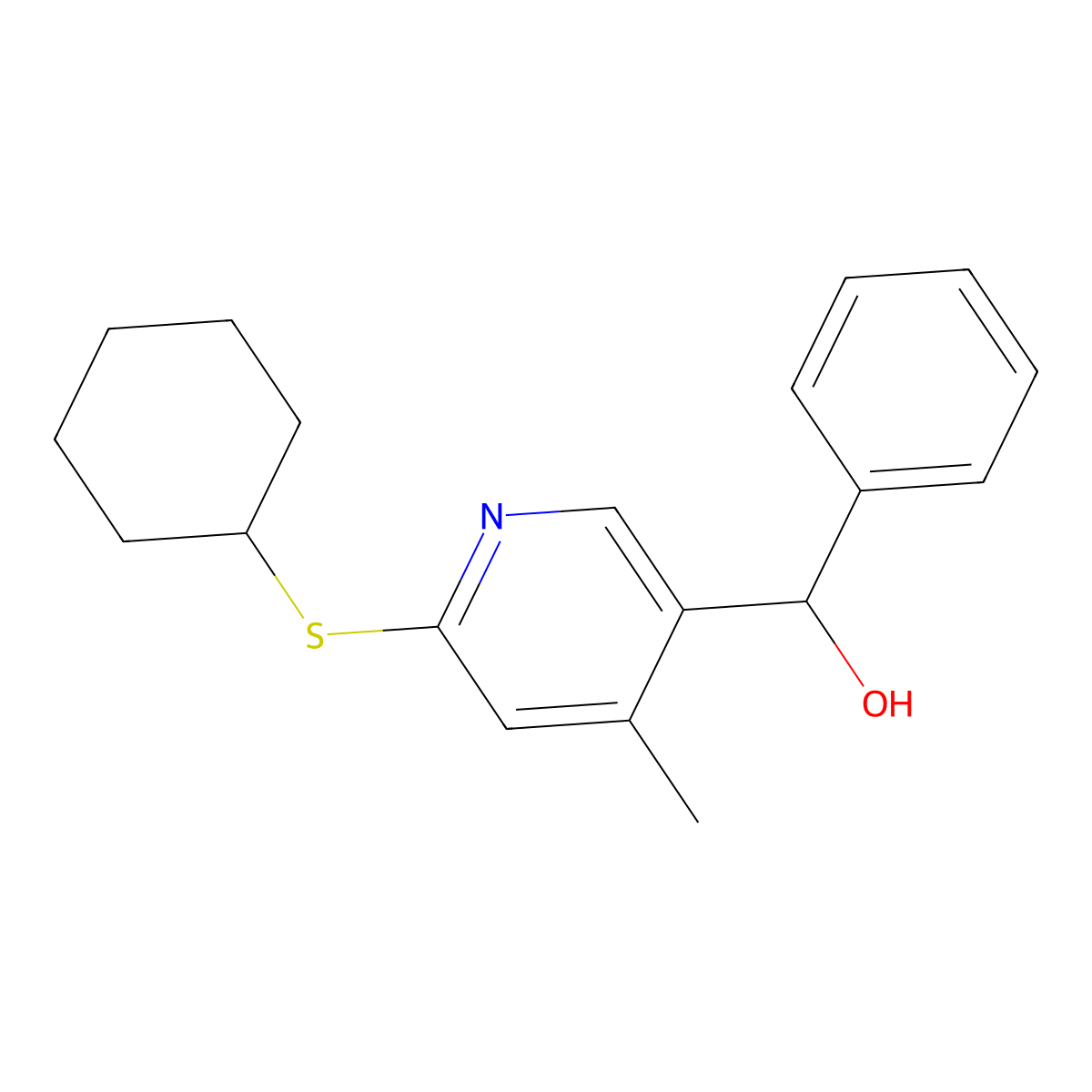 (6-Cyclohexylsulfanyl-4-methyl-pyridin-3-yl)-phenyl-methanol molecular structure, CAS 1355224-69-9