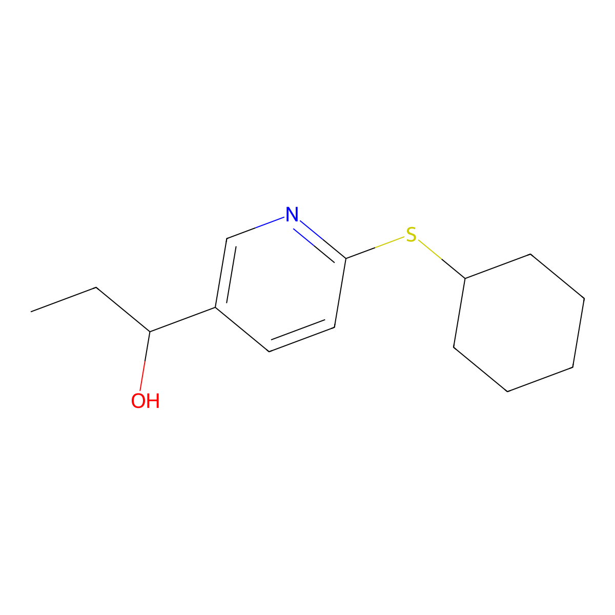 1-(6-Cyclohexylsulfanyl-pyridin-3-yl)-propan-1-ol molecular structure, CAS 1355225-08-9