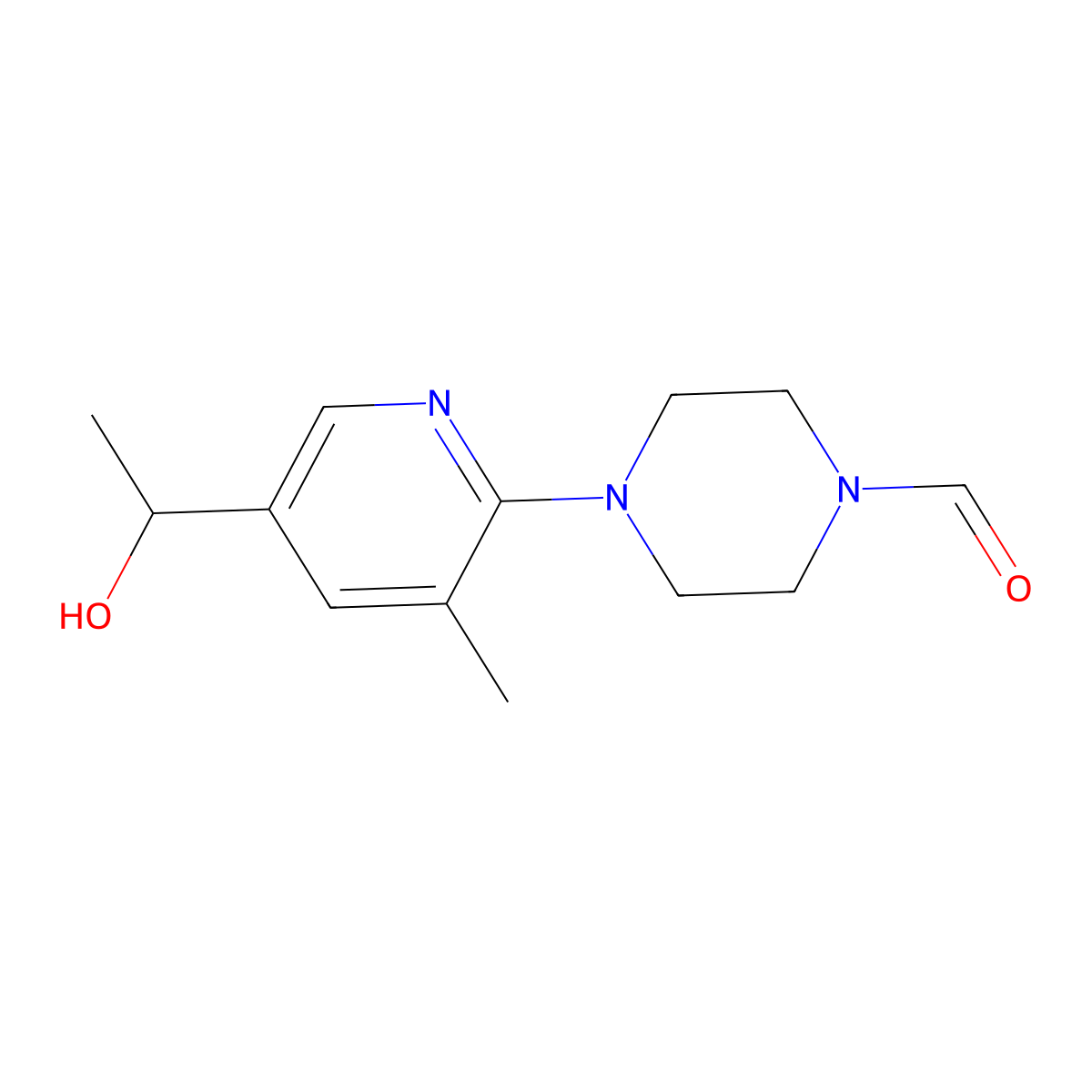 4-(5-(1-Hydroxyethyl)-3-methylpyridin-2-yl)piperazine-1-carbaldehyde molecular structure, CAS 1355225-84-1